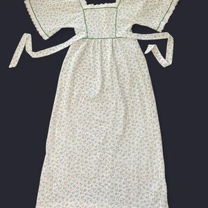 Vintage Floral Maxi Dress with Green Trim